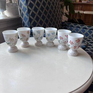 LIMOGES egg cups floral flower design with gold